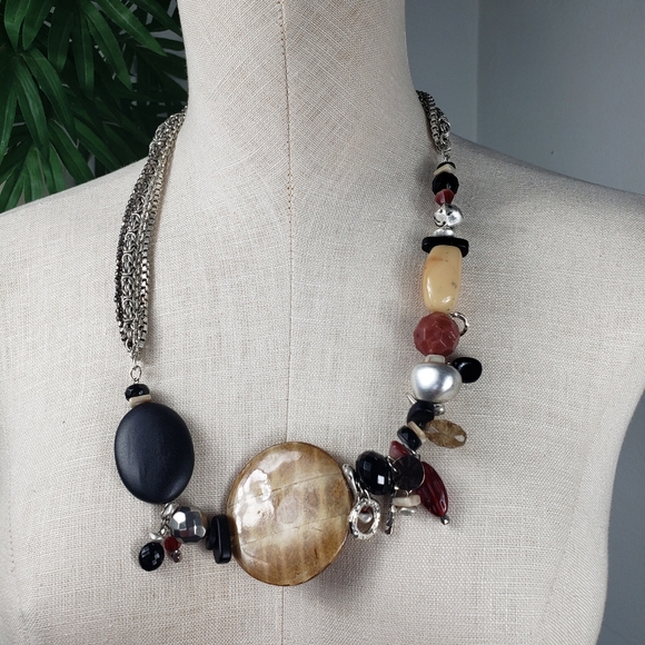 Chico 4 Strand Multicolor Bead Stones & Charms Statement Silvertone Chains - Picture 2 of 16